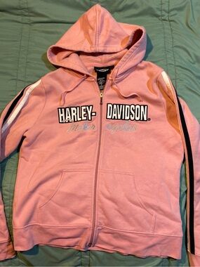Harley-Davidson Pink Hooded Zip Sweatshirt with Sleeve Stripes